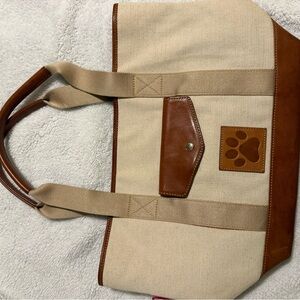 Dooney & Bourke Canvas Tote with Paw Patch - Beige and Brown